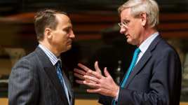 Polish Foreign Minister Radosław Sikorski (left) and Swedish Foreign Minister Carl Bildt (right). (AP)