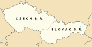 Map of Czechoslovakia in 1980, showing the Czech Socialist Republic and the Slovak Socialist Republic.