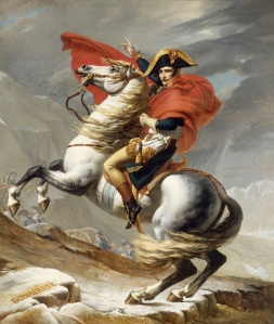 Bonaparte Crossing the Grand Saint-Bernard Pass by Jacques-Louis David, 1800.  The historical memory of the Western invasions of Russia (including the Napoleonic invasion of 1812) still affects Russian perceptions of the West today.