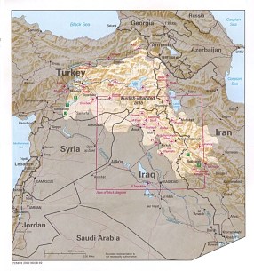CIA map of Kurdish-inhabited regions from 1992, courtesy of the Perry-Castañeda Library Map Collection at The University of Texas at Austin