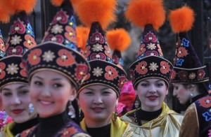 Kyrgyz women in traditional costume (AFP)