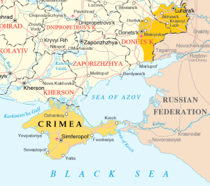 Map of the Donbas and Crimea (based on a 2015 UN Map of Ukraine)